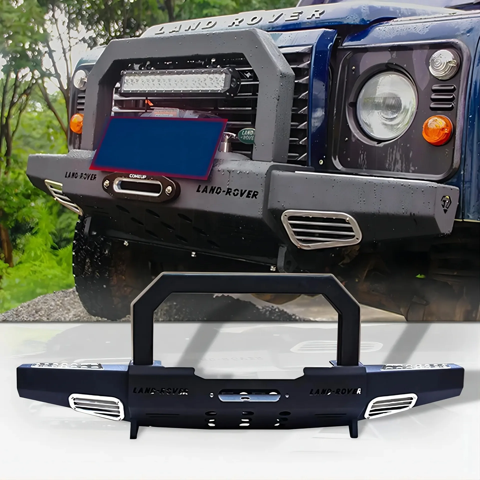 

Suitable for Front Bar 1990-2016 Land Rover Defender 110/90 Competitive Modified Bumper Defender Front Bar