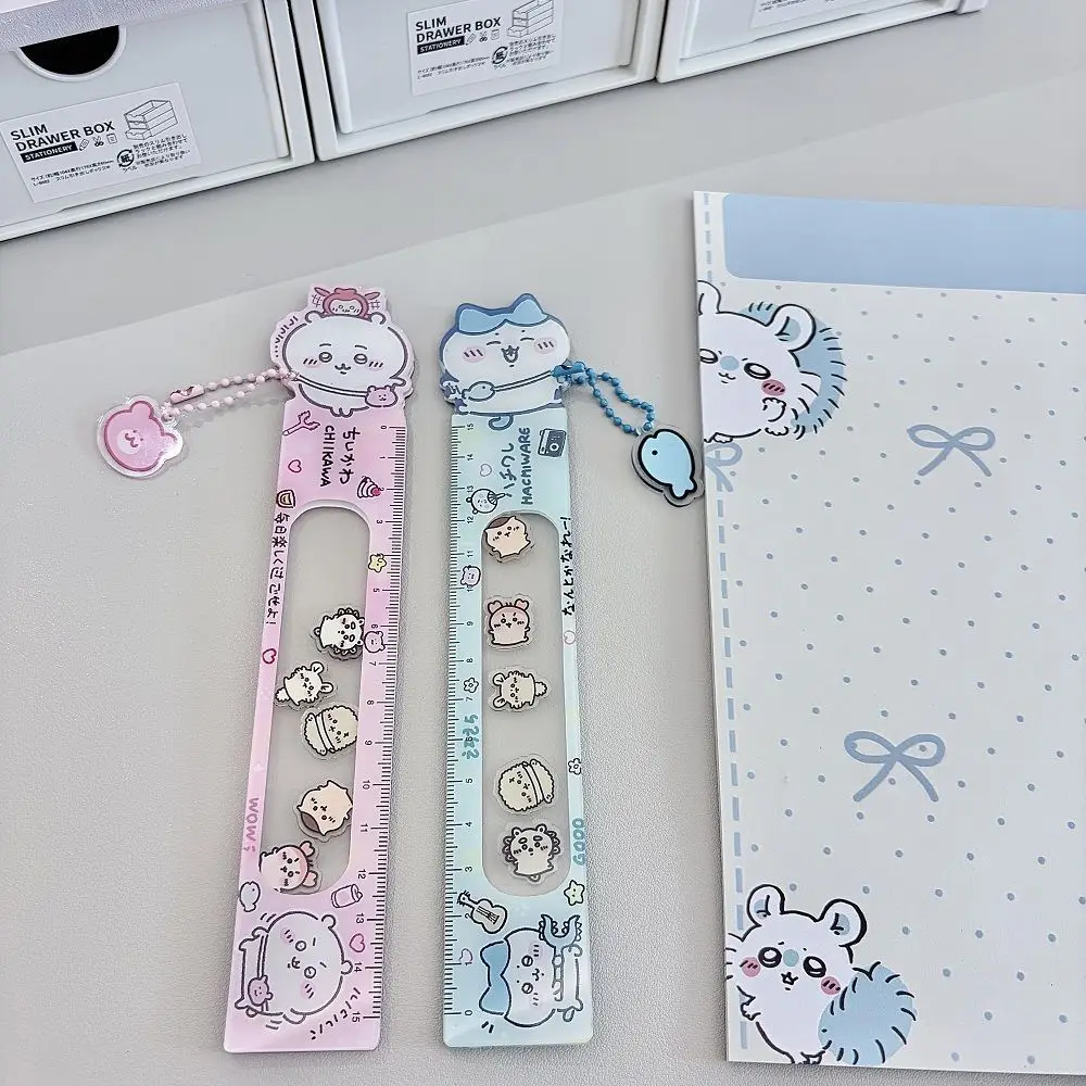 Règle coulissante mignonne Anime Chiikawa avec pendentif, règle droite en acrylique transparent de 15 cm pour journal, dessin, croquis, fournitures scolaires