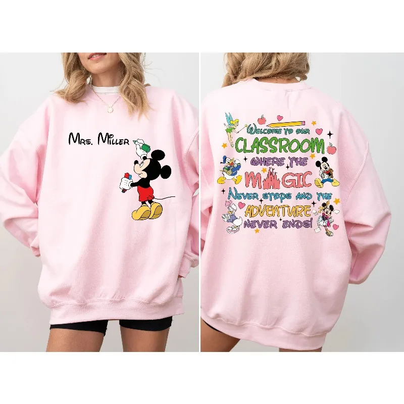 Disney Personalized Teacher Mickey Minnie Sweatshirt Women Men Cotton Hoodies Pullover Autumn Winter Fleece Oversize Unisex Top