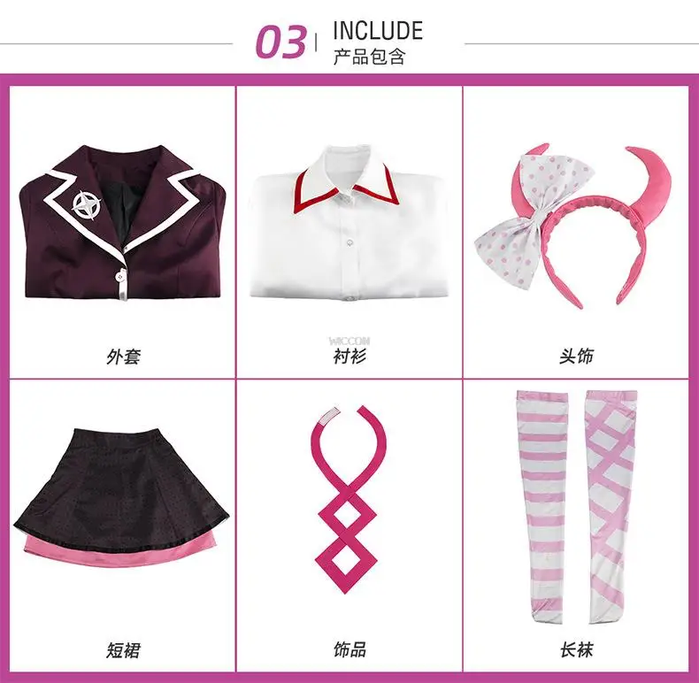 Kostum Cosplay Wanita Setan Seragam Siswa Danganronpa Utsugi Kotoko Wig Pink Hiasan Kepala JK School Uniforms