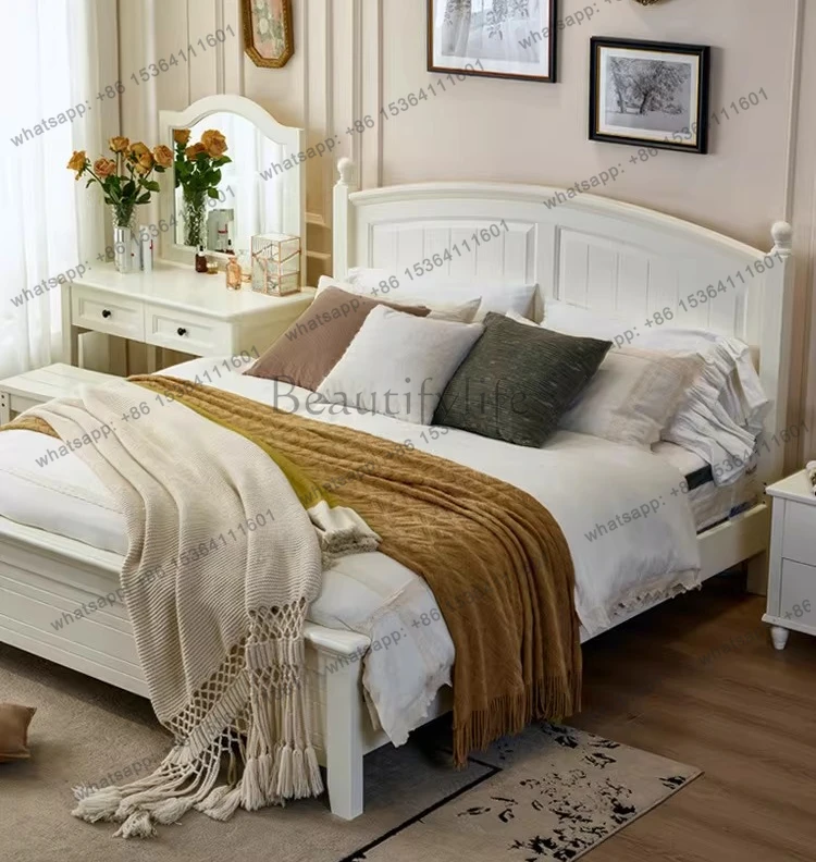 American light luxury light French cream wind pastoral solid wood bed retro