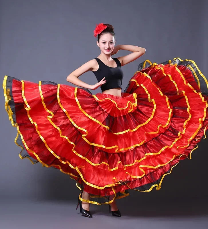 Falda larga de danza del vientre para mujer, falda española de flamenco, 1 unidad por lote