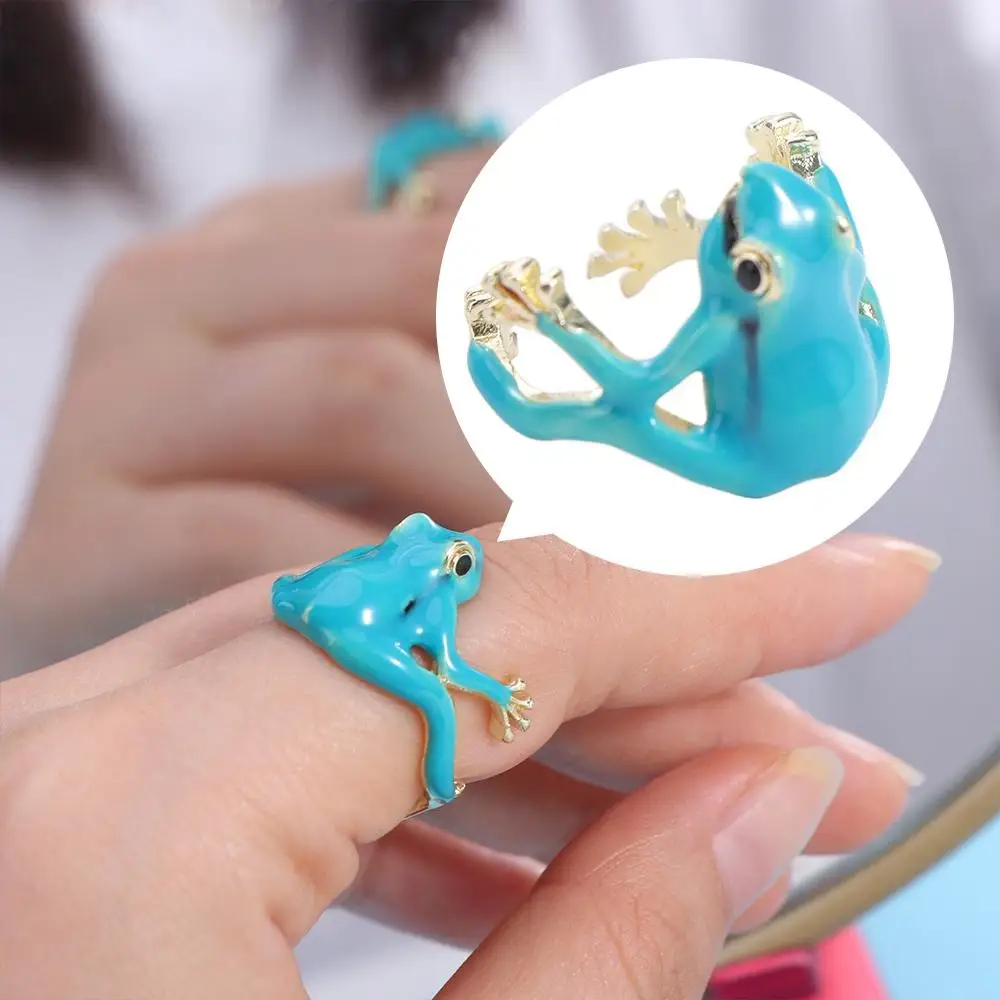 Fashion Weird Green Frog Ring Enamel Cute Creative Frog Ring Funny Opening Finger Ring Girls