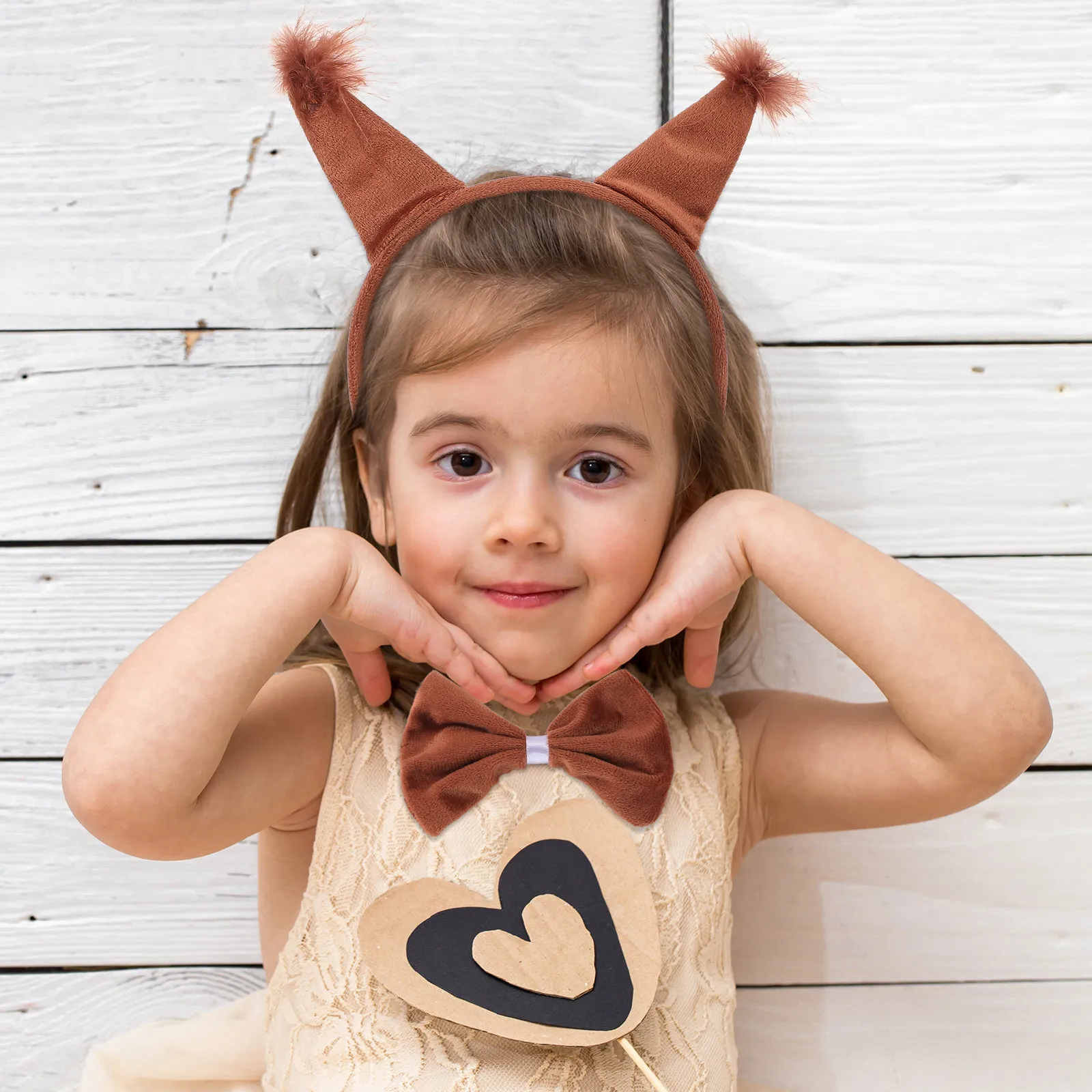 

1Set Squirrel Headband Costume Set Cute Animal Ear Headband Bowtie Tail Prop Party Cosplay Accessory for Children Women