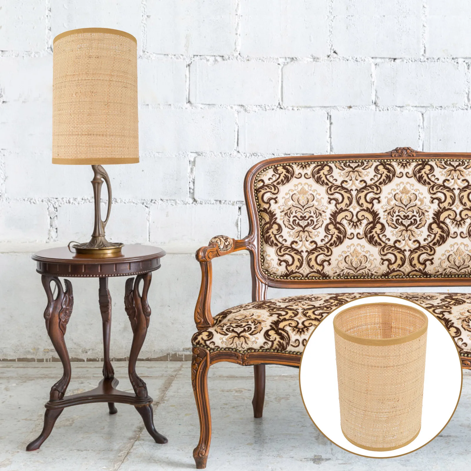 

Плетеный абажур из ротанга E27/E14 для настольных торшеров, бамбуковая крышка для освещения, деревенский домашний декор, сменный барабан