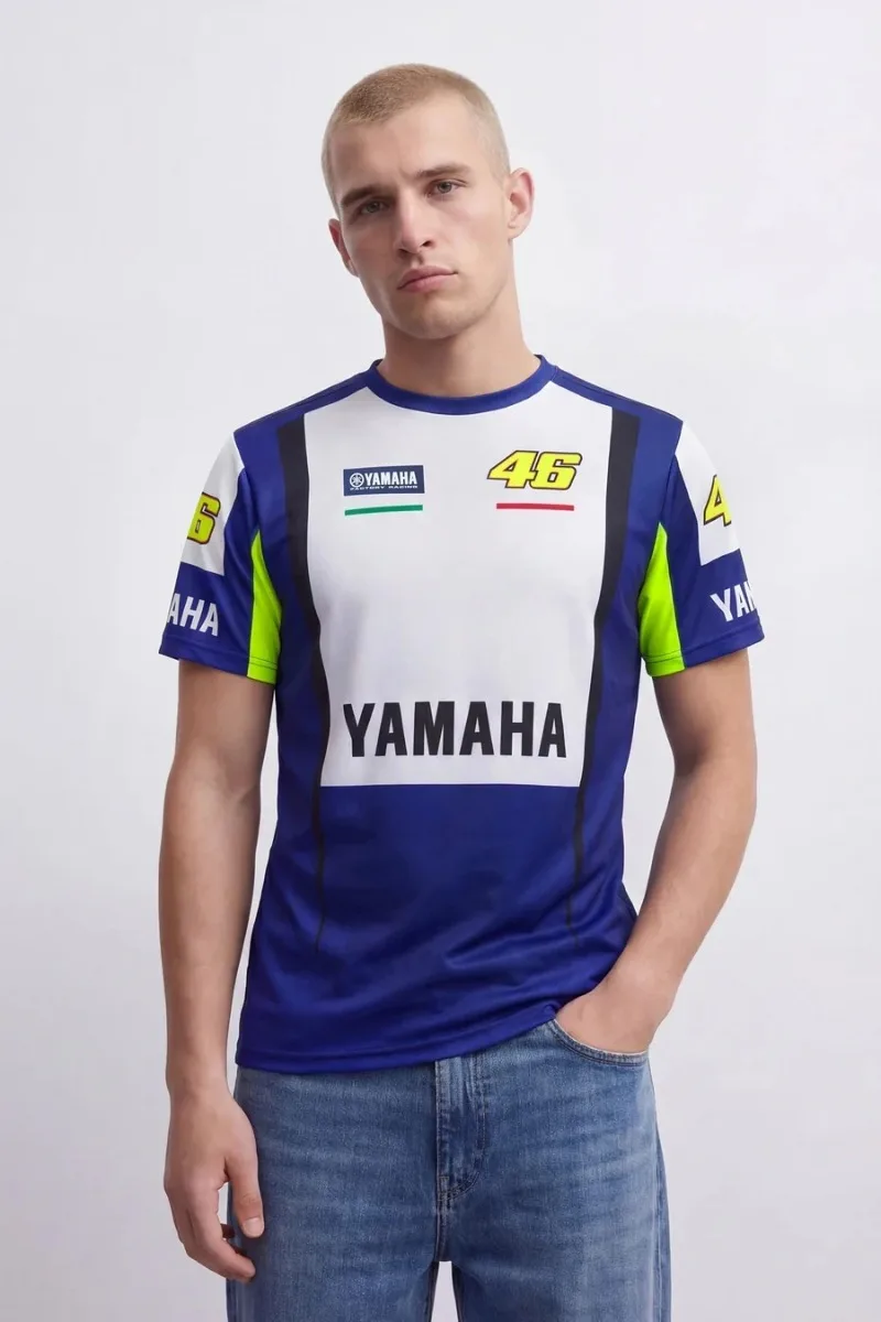 Camiseta de Manga Corta con Estampado Azul y Blanco de Moda Yamaha 46, para Hombre y Mujer, para Deportes y Motociclismo, Gran Venta de Verano