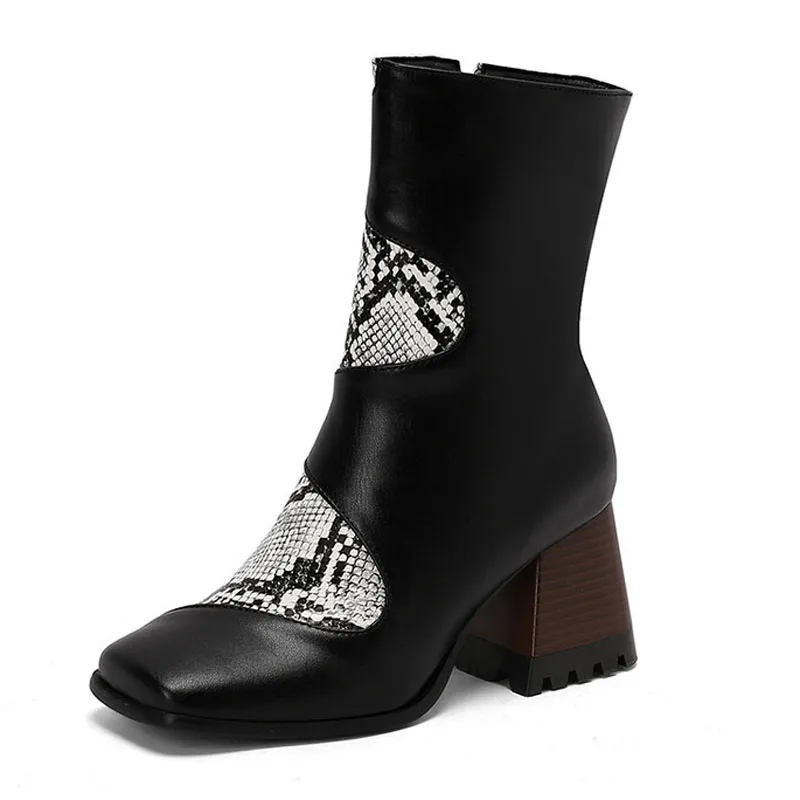 

2025 Autumn Winter Fashion Women Ankle Boots Square Heels Casual Shoes Woman Color Blocking botas mujer Plus Size 42 43 WSH5173