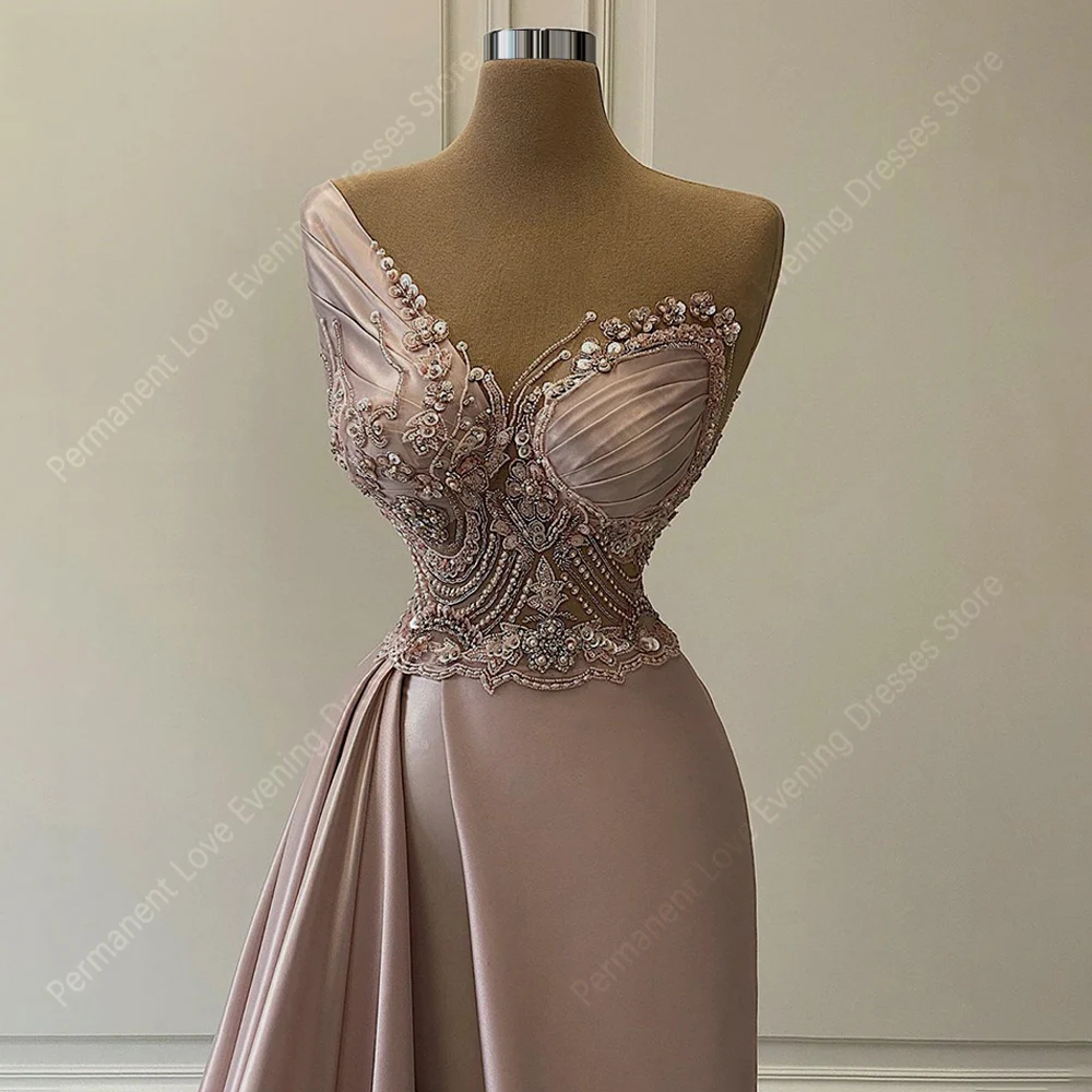 Wspaniałe suknie wieczorowe o kroju syreny seksowne wysokie rozcięcie na imprezę suknia wieczorowa Sweetheart bez rękawów koralik kobiety Vestidos De Noches dostosowane — zdjęcie 3