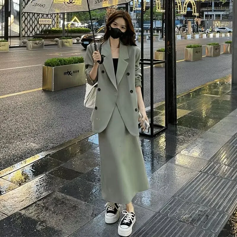 

Spring Autumn Women Long Sleeve Suit Coat + Skirts 2 Piece Set KoreanDesign Sense Female Fashion Blazer Jacket And Skirt Outfit
