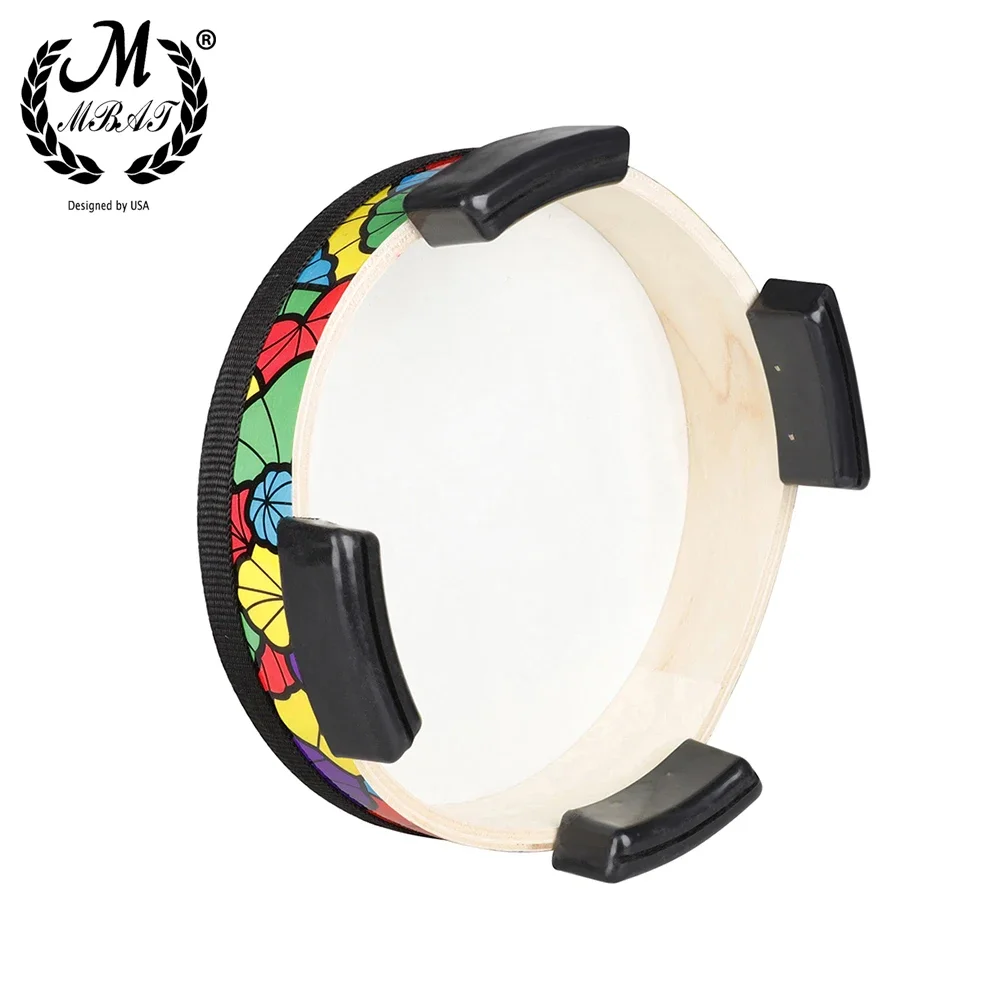 M MBAT Ground Drum Sheepskin Applique Tambourine Hand-held Percussion Instrument Kids Musical Gift Child Educational Toy