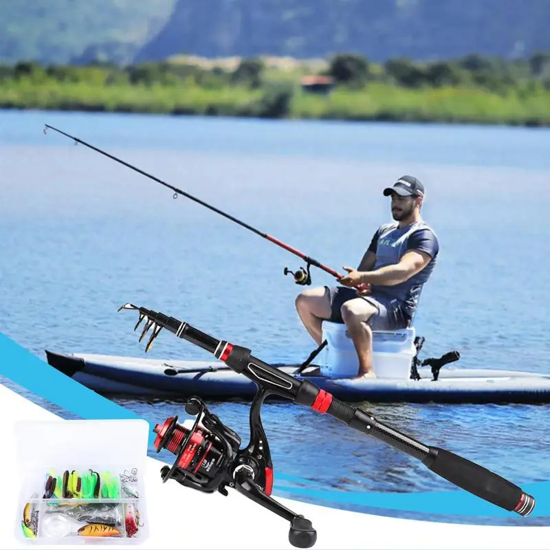 Fishing Pole Kit Telescopic Fishing Rod And Reel Combo Portable Fishing Gear Set For Beginner Adults Saltwater Freshwater