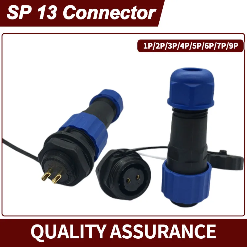 SP13 Waterproof IP69 Industrial Connector Plug Set with Male and Female Butt Nut Flange, Rear Nut, 1/2/3/4/5/6/7/9 Pin Options