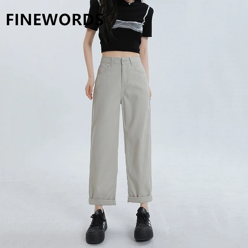 

FINEWORDS Retro High Waist Casual Boyfriend Jeans Women Korean Streetwear Easymatch Harem Jeans Easymatch Highstreet Cuff Jeans