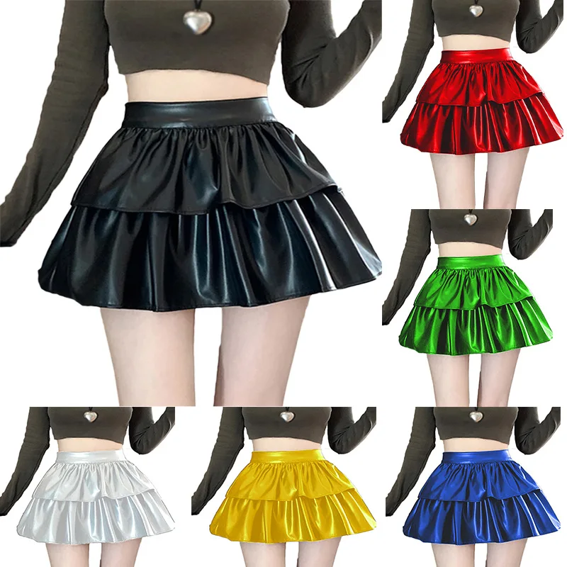 مثير طبقة مزدوجة عالية الخصر المخملية ort تنورة كرنفال Crossbody المرأة تنورة العصرية البوليستر مطوي تنورة #1