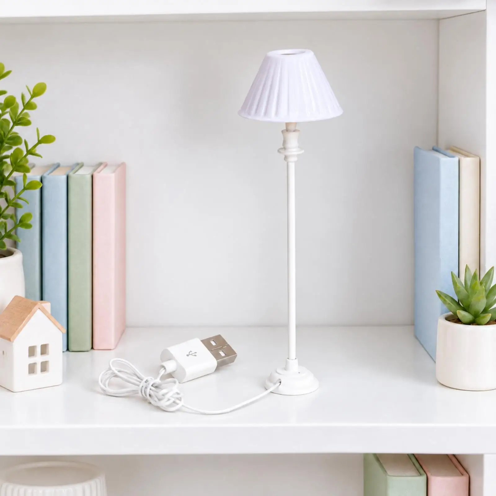 Small Dollhouse Floor Lamp 1 12 Scale White Alloy Shell Shade Decorative Stem for Miniature Bedroom Display Accessory