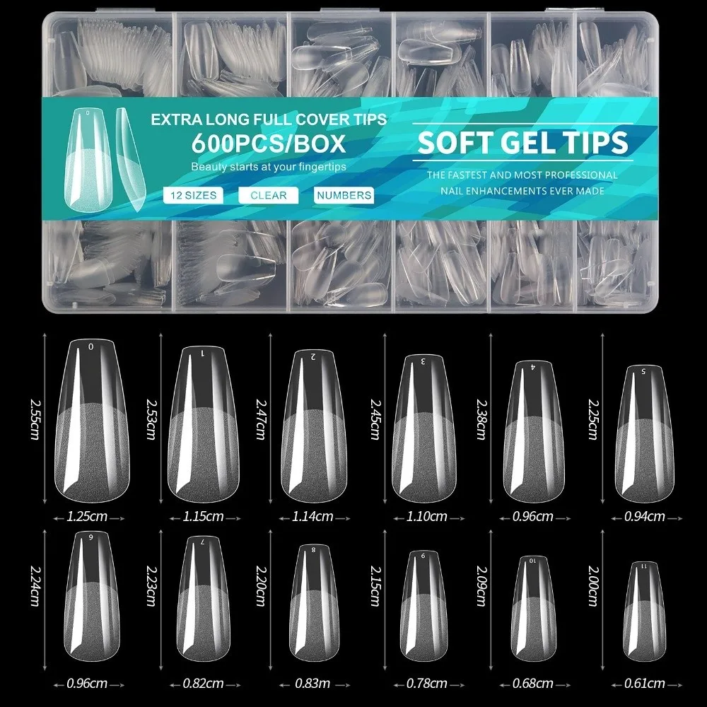 Hot Sale 600Pcs False Nail Short Length Transparent Acrylic Nails Tips Full Cover Almond-Shaped False Nail Tips DIY Nails