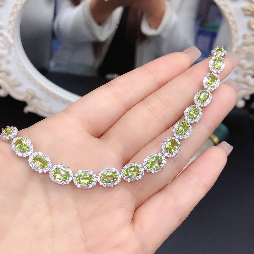 

Natural Peridot Ladies Luxury All Women Jewelry 925 sterling Silver bracelet New gem Christmas gift Ladies free shipping