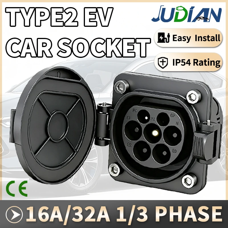 Type2 Square Charging Socket EV Charger Male Socket Type 2 IEC62196 16A 32A Electric Car Charging Charger Side Without 0.5M Cabl