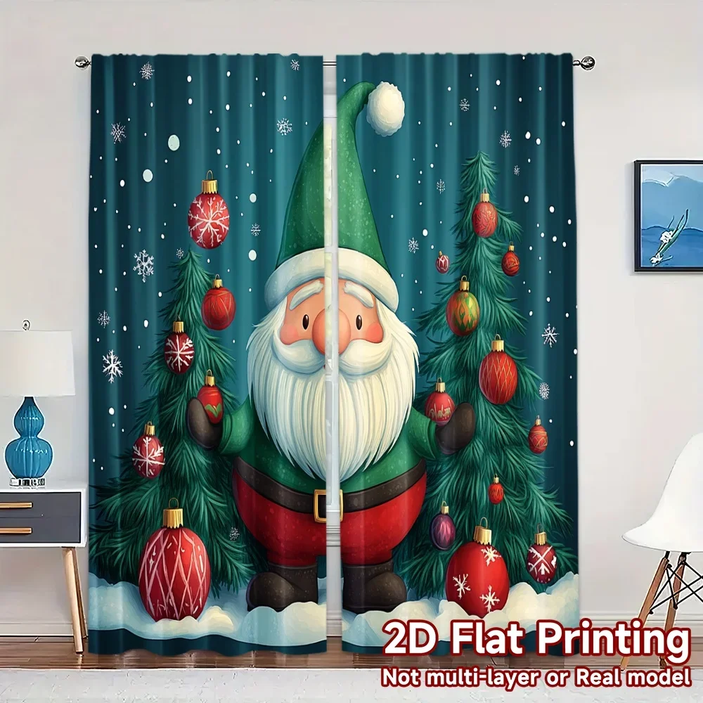 2pcs,Curtains Cute Christmas Gnome Wonderland Decorations (2) Popular Curtains Digital Printed Polyester Easy Install Curtains