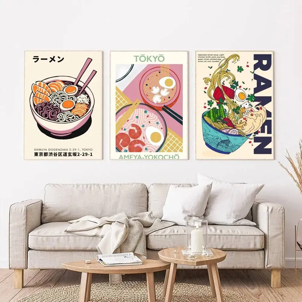 Japanese Noodle Soup Ramen Paint Posters Self Adhesive Waterproof Ideal For Living Room Bedroom Bar Decoration
