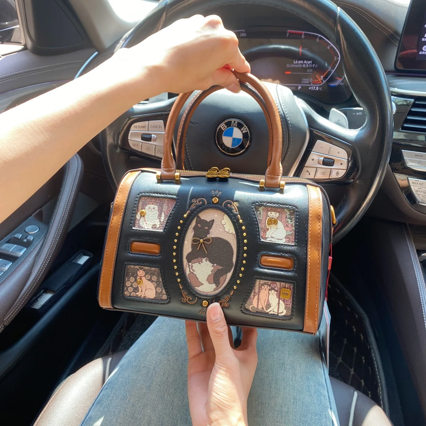 

Винтажная и роскошная сумка-бостон с изысканным кошачьим принтом и высококачественной кожей, новая модная женская сумка через плечо 2026 года