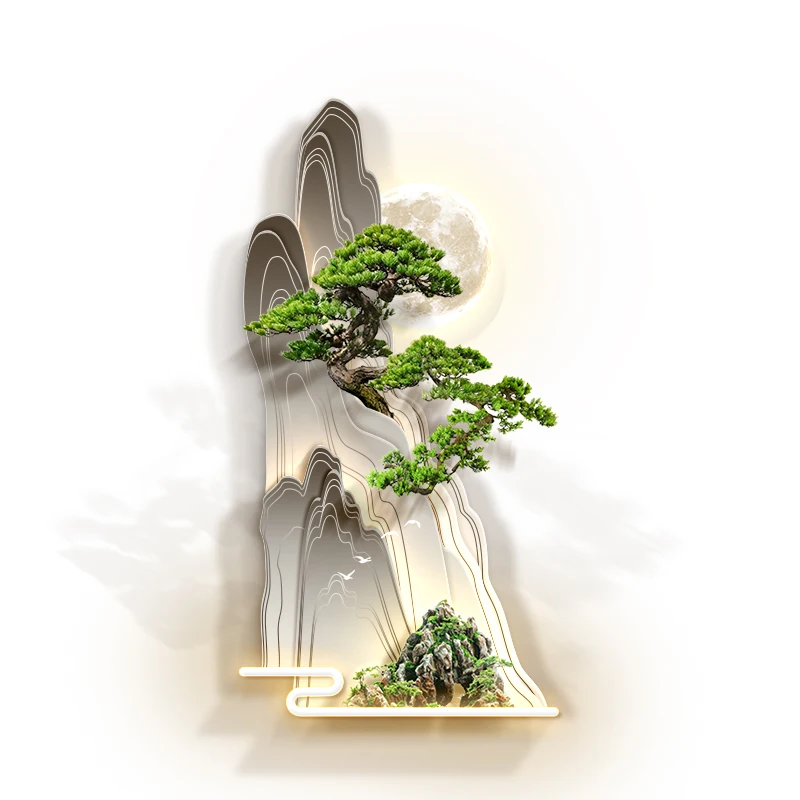 

3D entrance decoration painting, welcome pine corridor, luminous mural at the end of the aisle, new Chinese vertical landscape h