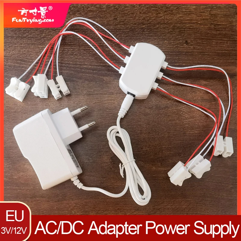 3V/12V AC/DC Adapter Power Supply with 6/12 ports EU Power Output for Model Led Light Lamp/Railway/Railroad/Train Layout