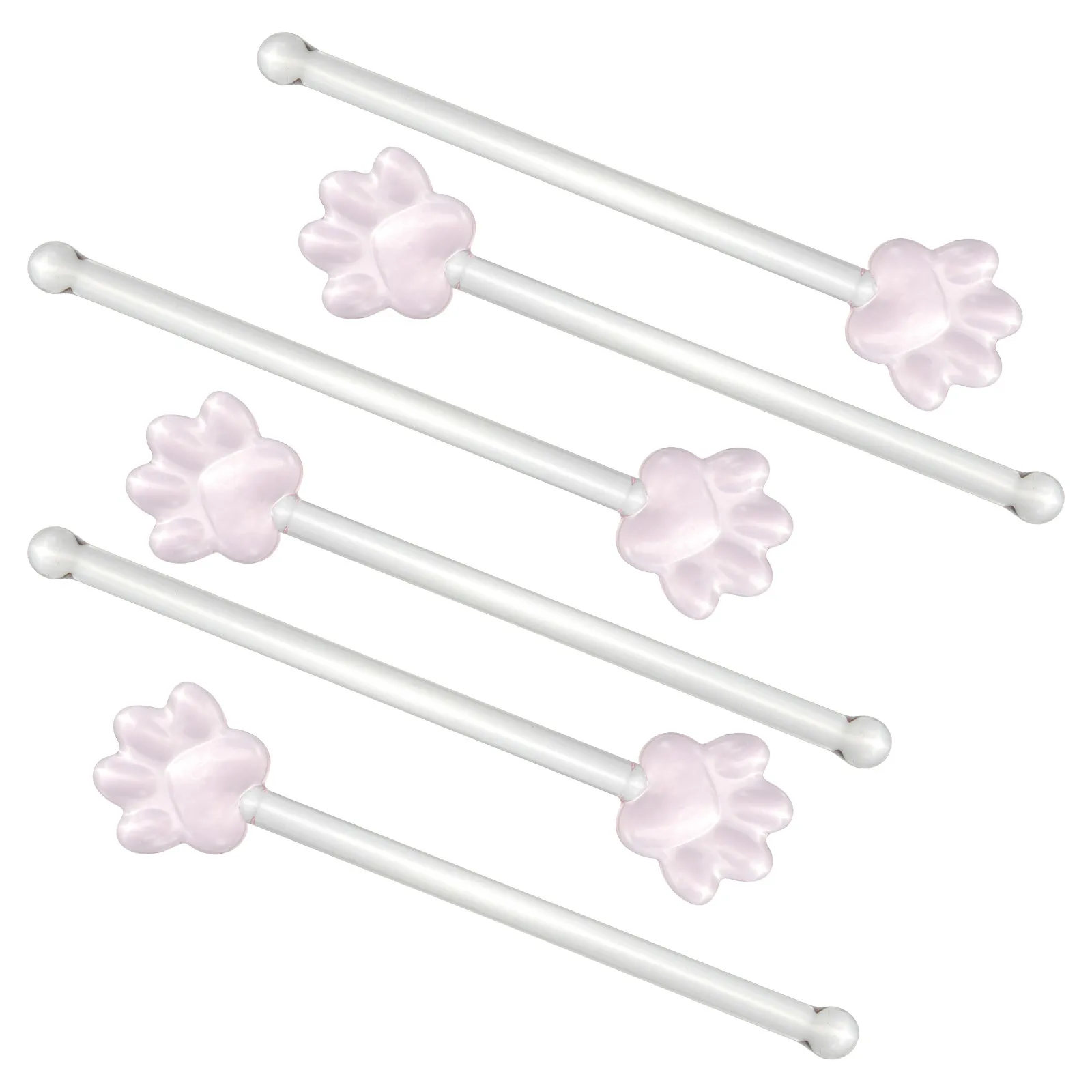 6 pcs Glass Cat Paw Stirring Sticks for Cocktails, Coffee, Juice – Transparent, Long Handle, Assorted Colors