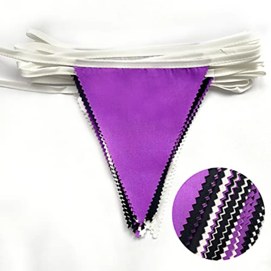 32Ft Purple Black White Graduation Party Decorations 2023 Halloween Pennant Banner Fabric Triangle Flag Bunting Garland for Wed