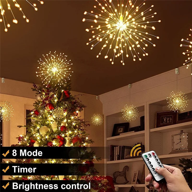Remote LED Exploding Star String Light Outdoor Waterproof 8 Modes Christmas Garland Fairy Lights for Bar Party Garden Decoration