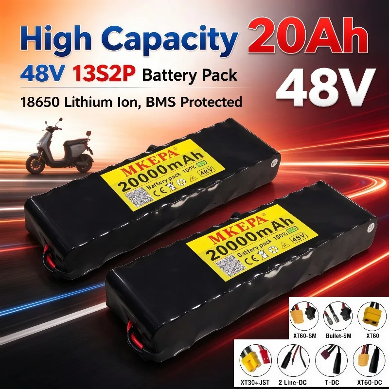 48V 20Ah 13S2P 18650 Battery Pack MKEPA High Capacity Li-ion Battery for 750W E-Scooter E-Motorcycle