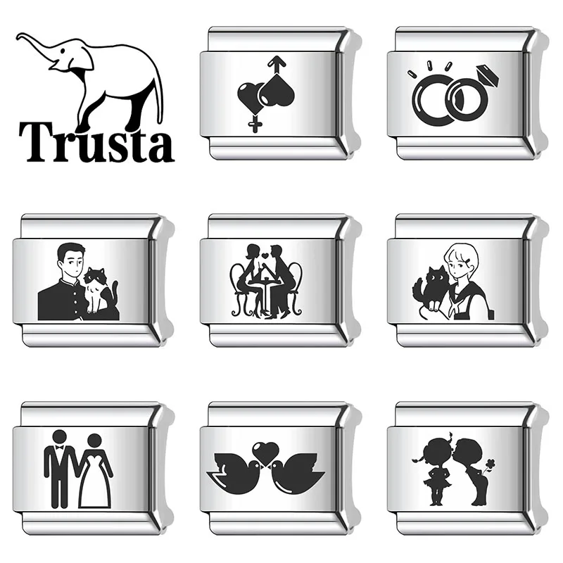 Trusta New style Cute Lovers Date Italian Charm Links Fit 9mm Bracelet Stainless Steel Making Day Lovers Jewelry Wholesale N525