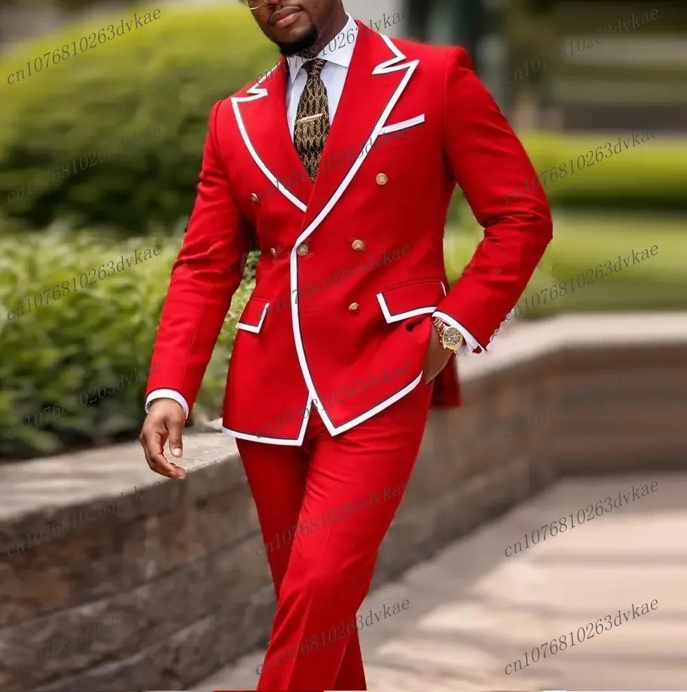 

New Red And White Business Men Suit Wedding Party Prom Groom Groomsman Formal Occasions Tuxedos 2 Piece Set Blazer Pants