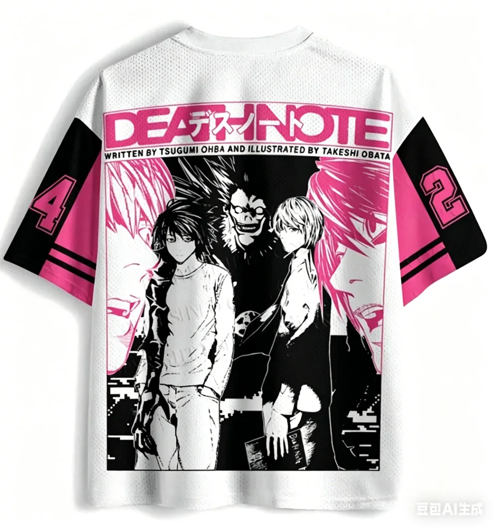 Kinder Erwachsene Death Note Liuke Rote Augen 3D-gedrucktes Jersey-Mesh Atmungsaktiver Amerikanischer Retro-Sportstil Kurzarm – Detail 5