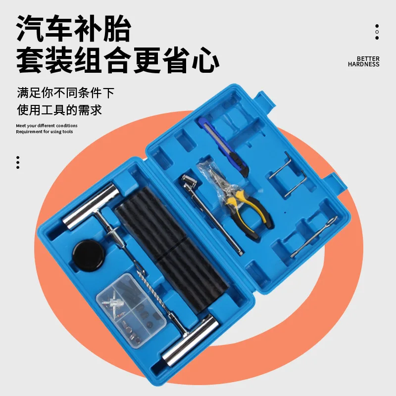 68 Piece Tire Repair Tool Kit with Metal Plugger Tools in a Compact Storage Case for Car Motorcycle Scooter Emergency Flat Tire