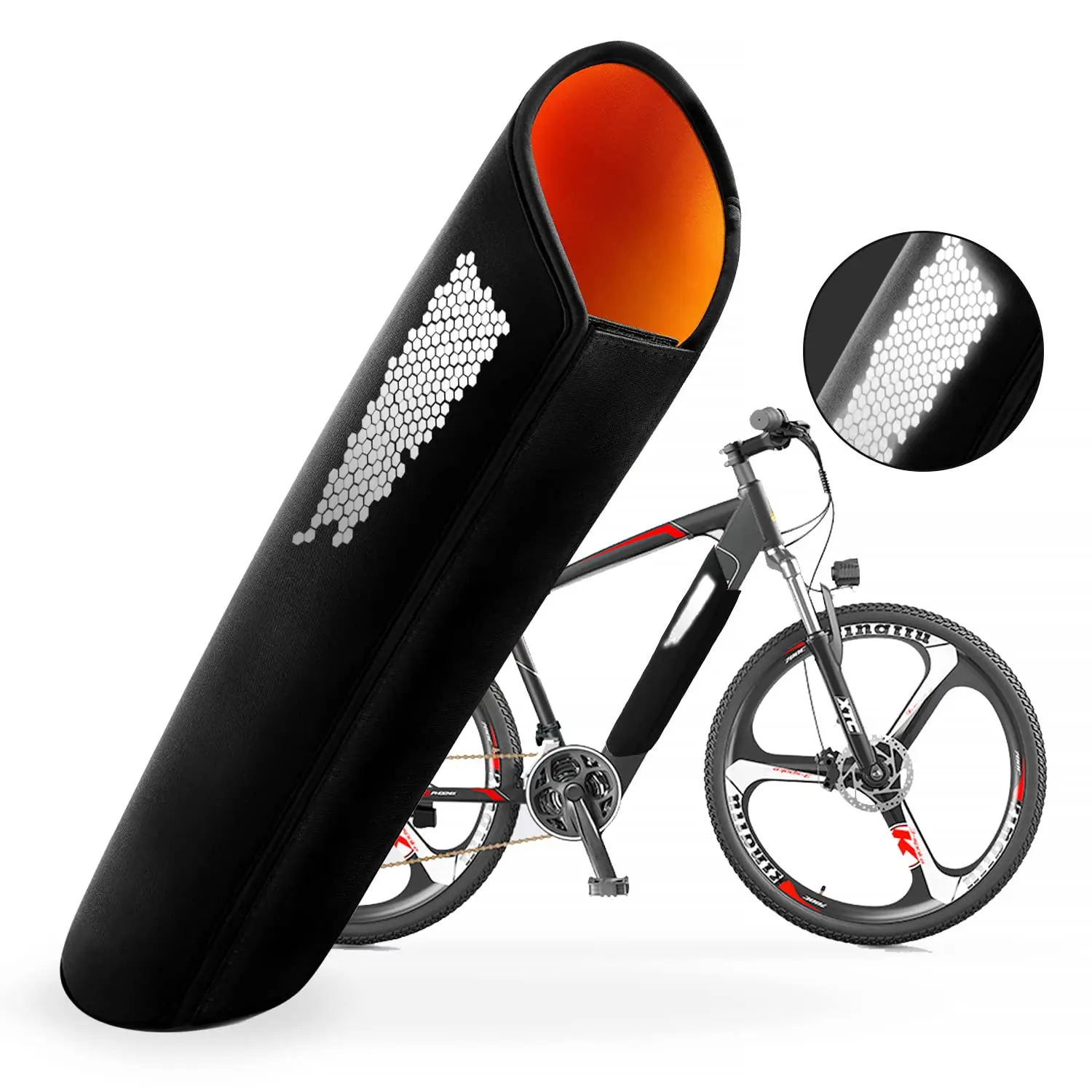 E-Bike Battery Protective Cover with Reflectors, Universal E-Bike Battery Protection Made of Neoprene for 30-38 cm Tube Circumfe