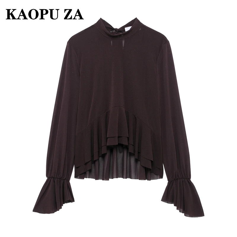KAOPU ZA 2025 Autumn Female Fashion Top Blouses Streetwear Spring Woman's Long Sleeve O-Collar Pullover Bowknot Chiffon Blouse