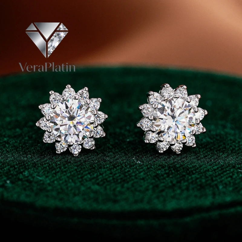 

VeraPlatin Lover Valentine's Day 18K White Gold Women Wedding 0.5CT Moissanite Diamond Girl Birthday Gift PT950 Platinum Sunflow