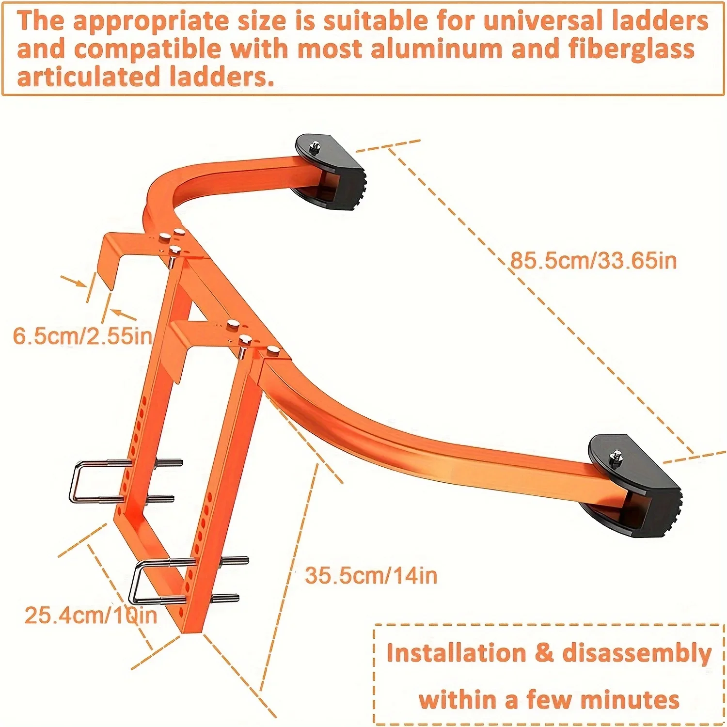 Ladder Stabilizer, Heavy Duty Steel Ladder Roof Hook Ladder Stabilizer with Wing Span/Wall Extension Accessory,Slip Rubber Feet