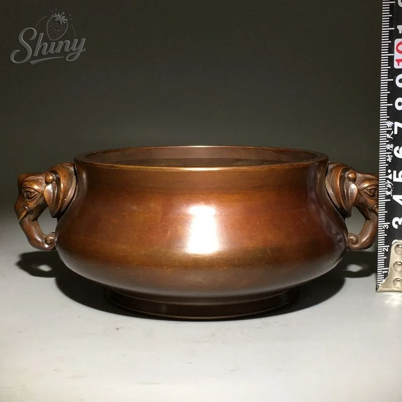 Antique ChinaTemple Purple Bronze Elephant Ears Censer Incense Burner Statue Sacrifice Pray Feng Shui Ornaments Zen Home Decor