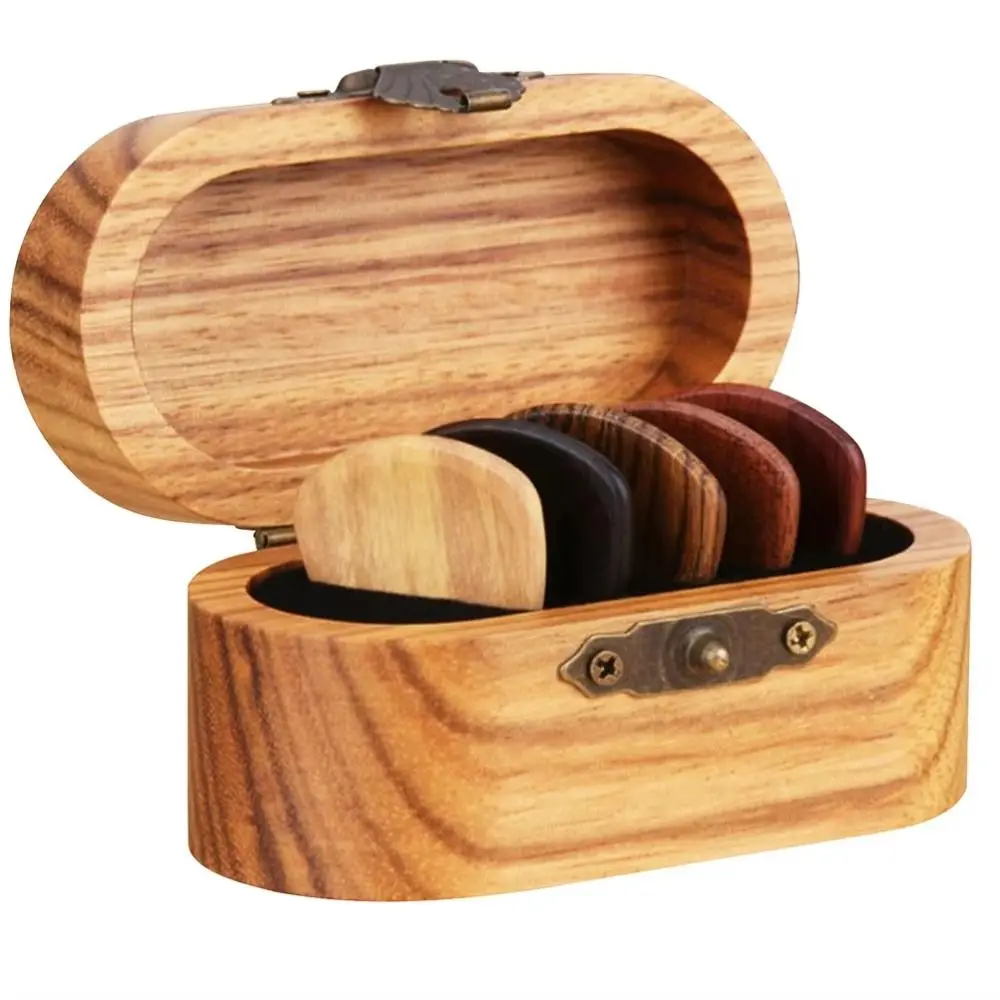 New Wooden Acoustic Guitar Picks Container Handmade Guitar Pick Wooden Box Storage Holder Electric Guitar Picks for Gift