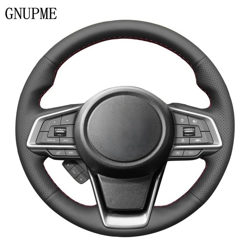 Black Artificial Leather Hand-stitched Car Steering Wheel Cover for Subaru Forester 2019 Ascent 2019 Crosstrek 2018-2019 Impreza