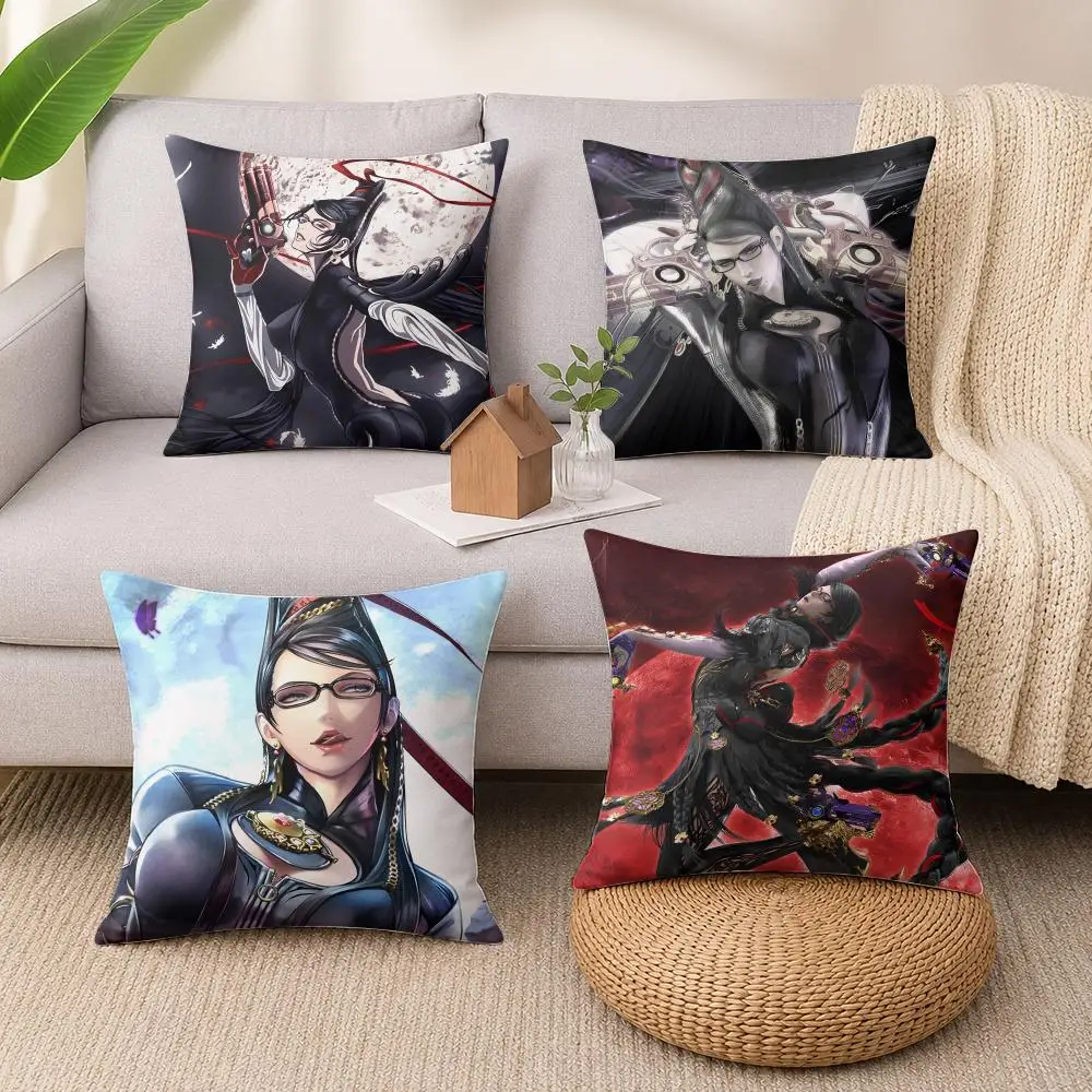 Video Game B-Bayonetta Cushion Cover Wrinkle-Resistant Short Plush Cushion Covers Breathable Machine-Washable