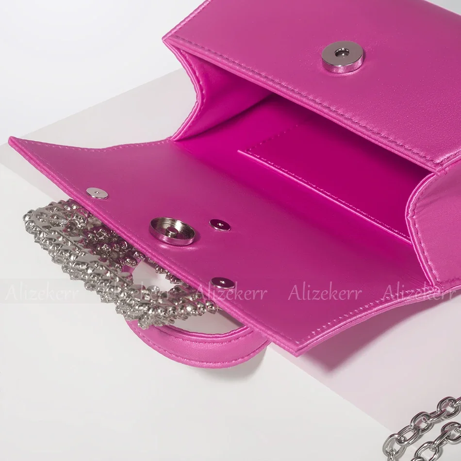 Borse da donna in raso con diamanti Nuova boutique di lusso Pochette da sera in cristallo Borse a tracolla con catena per festa di nozze Alta qualità