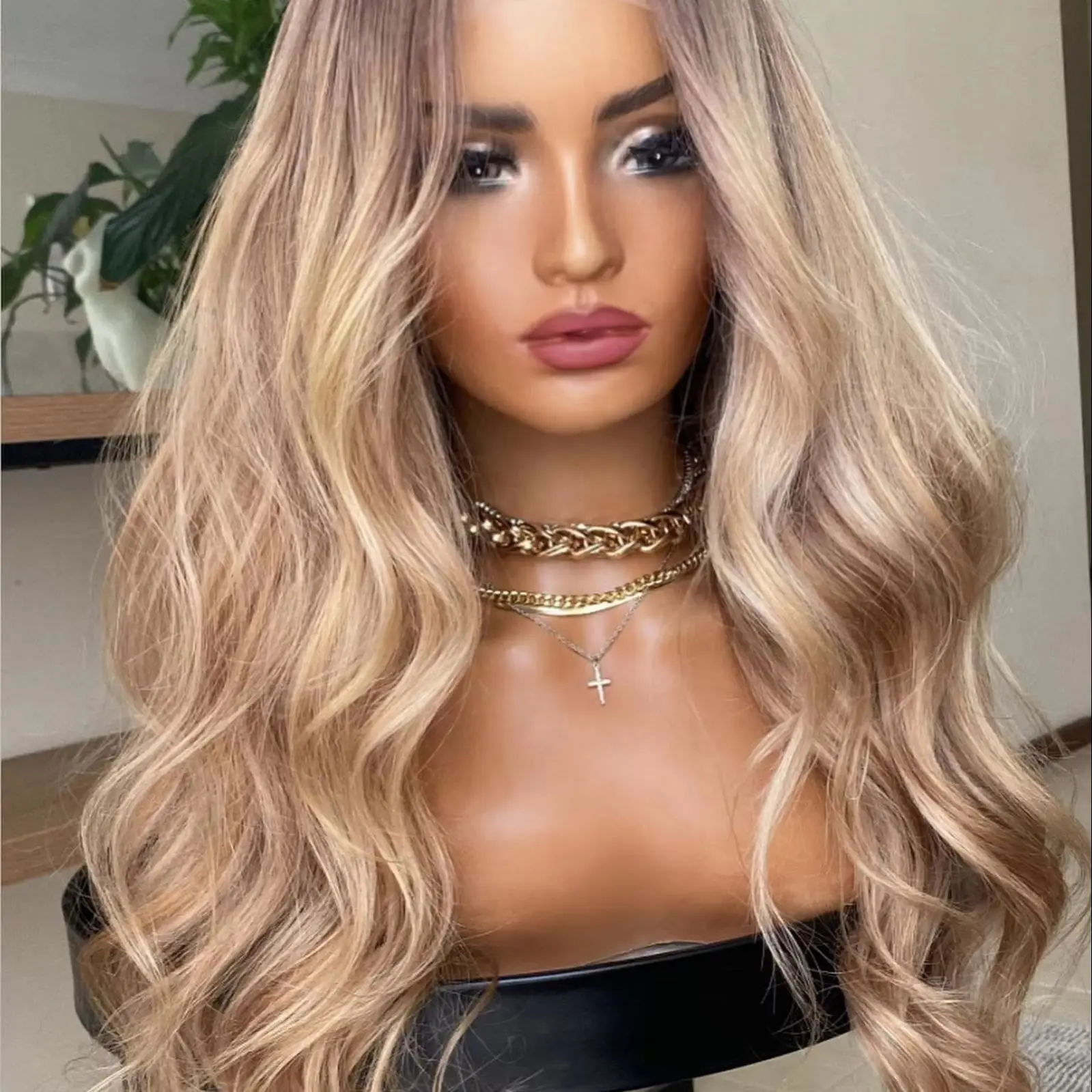 13X4 الدانتيل الجبهة بيروكات صناعية للنساء أومبير طويل موجة عميقة ضوء شقراء أمامي غلويليس شعري طبيعي شعر مستعار للحفلات اليومية #2