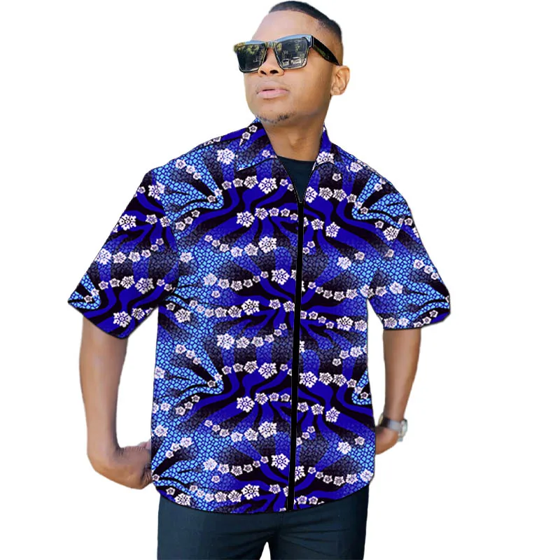 African Couture Herren-Mantel mit halben Ärmeln, nigerianische Mode, originelles Design, Herren-Reißverschlussjacke, Umlegekragen, maßgeschneidert