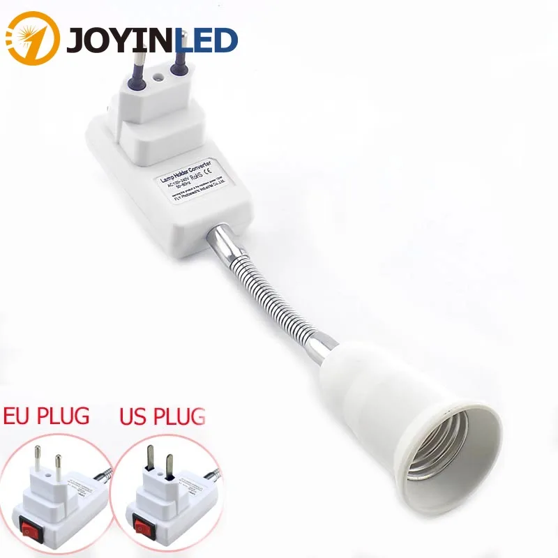 EU/US on/Off E27 Lamp Base Wall Flexible Holder Light Socket AC 110V 220V Converter Bases 20CM Book Light Adapter Plug Switch