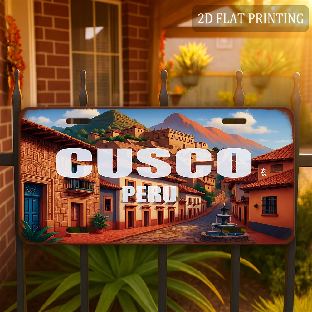 2D Flat - 2D Graphic Design, [], 1pc, 2D Graphic, for Decorative Purposes Only, Vintage Metal Sign - Cusco Peru Plate (12.0 in