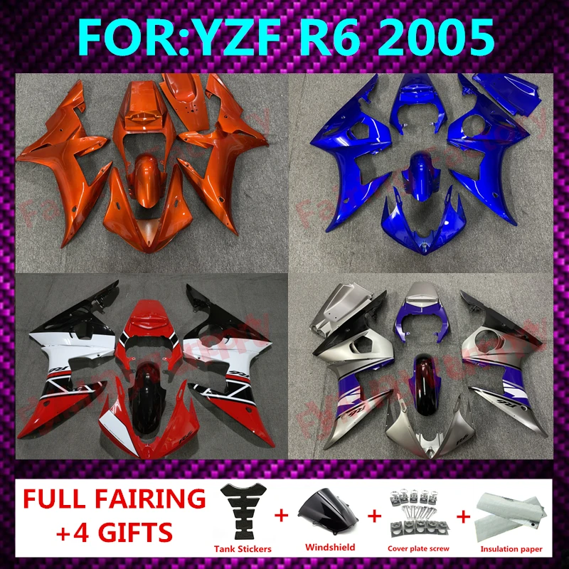 

Полный комплект обтекателей для мотоцикла, подходит для yamaha YZF R6 2005 YZF-R6 2005, Корпус кузова из АБС-пластика, обтекатели, комплекты zxmt