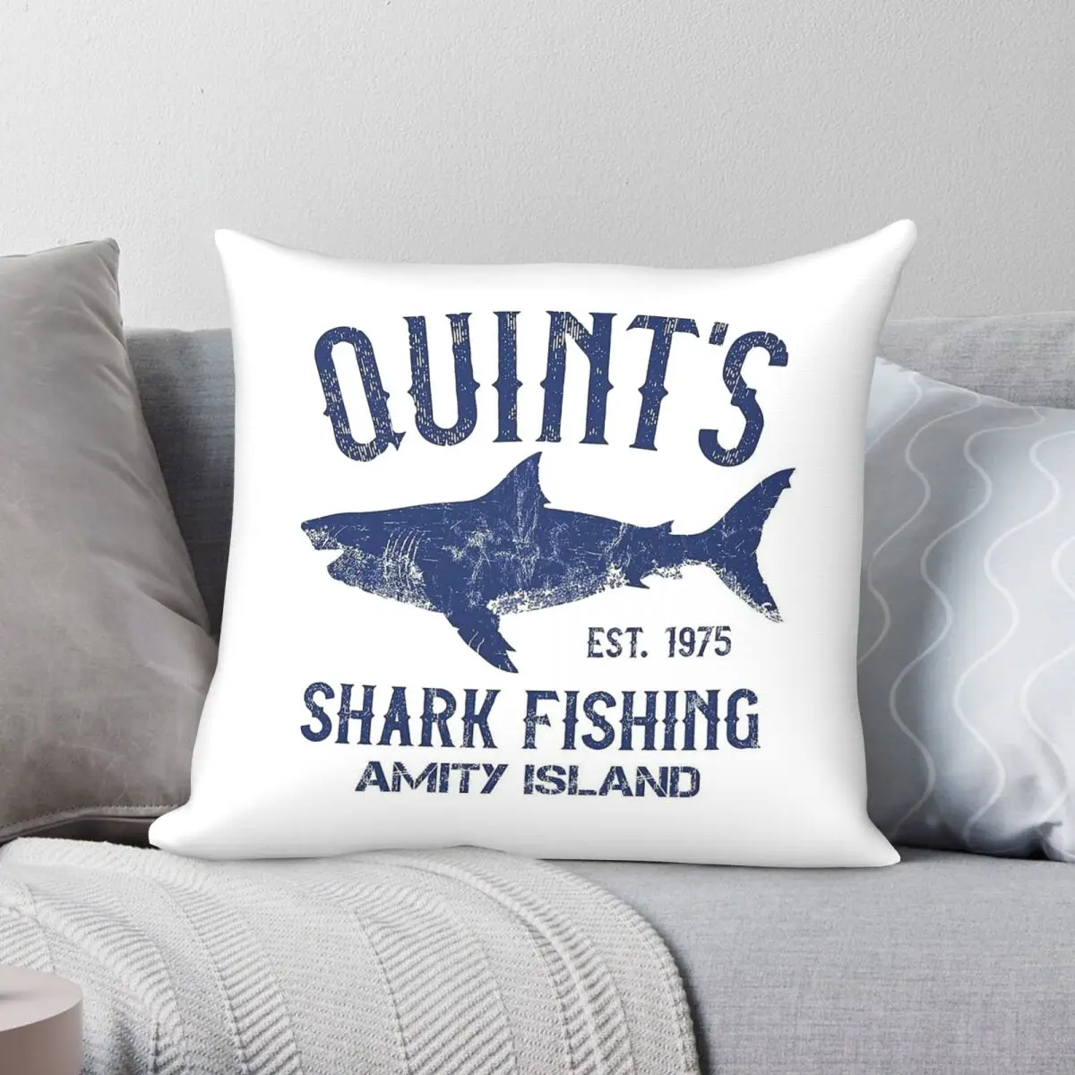 Quint's Shark Fishing Amity Island Jaws Square Pillowcase Polyester Linen Velvet Pattern Zip Decor Pillow Case Bed Cushion Cover